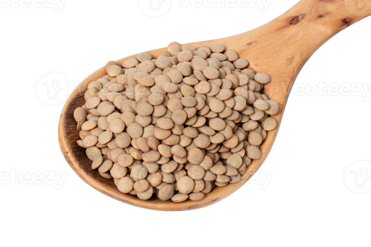 Close-up of a wooden spoon with brown lentils cut out png