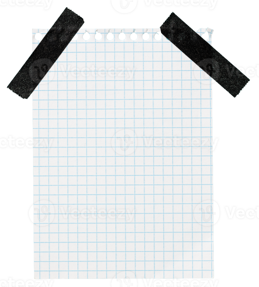 Piece of blank Grid Paper note with black Tape cut out template for Mockup Designs png