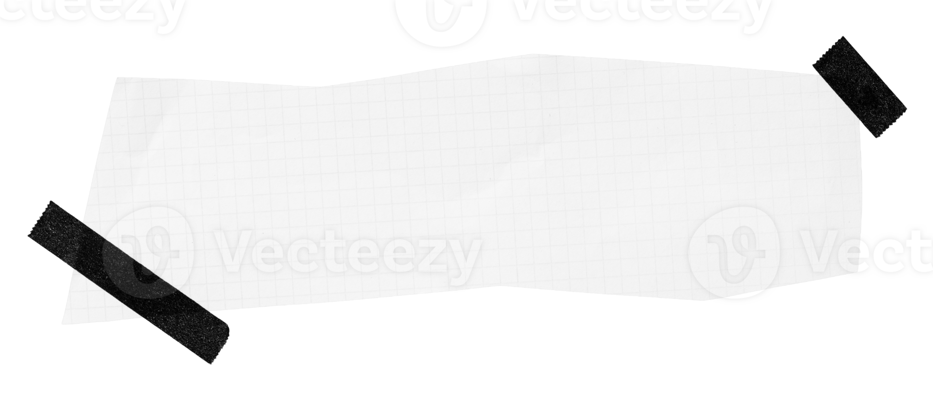 Blank piece of Worn Grid Paper note with Tape cut out. Template mockup png