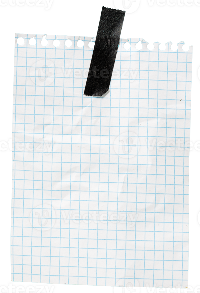 Piece of blank Distressed Grid Paper note with black Tape for Mockup Design png