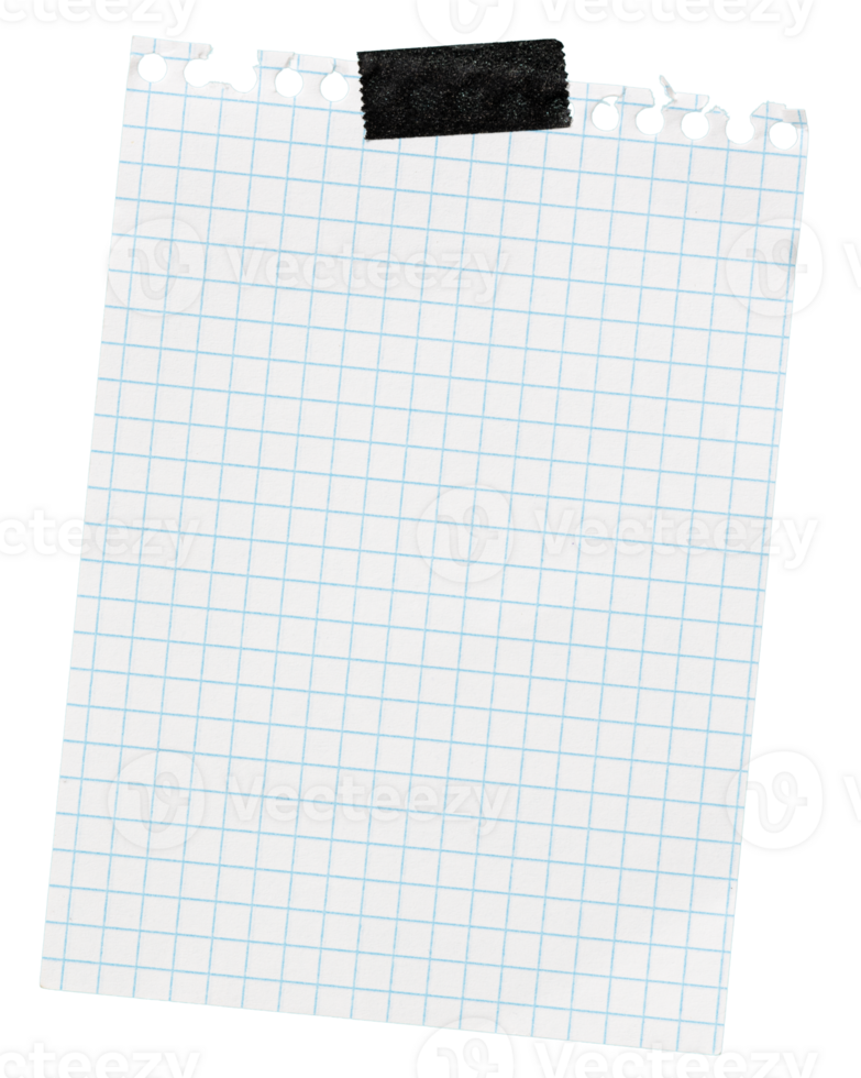 Piece of blank Grid Paper note with black Tape cut out template Mockup Design png