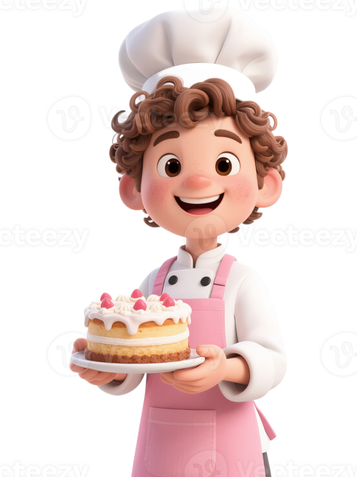 A cartoon boy holding a cake with icing png