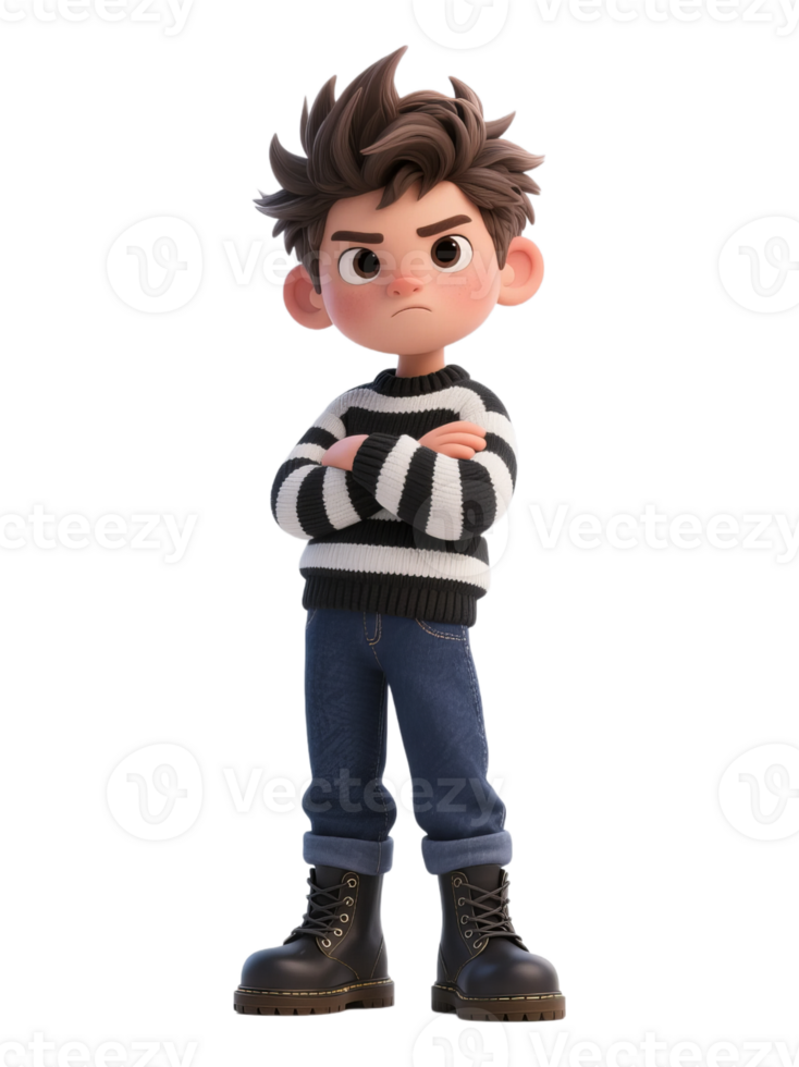 A cartoon boy in a striped shirt and jeans png