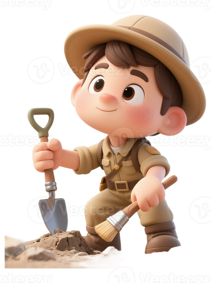A cartoon boy with a shovel and a hat png