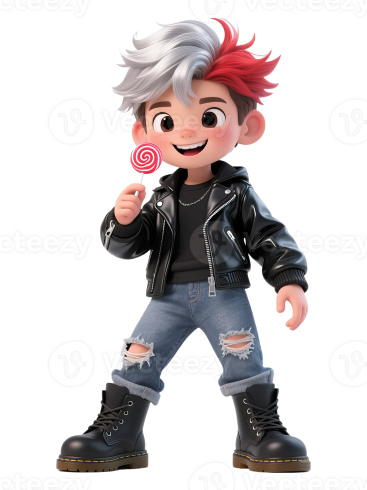 A cartoon boy with red hair holding a lollipop png