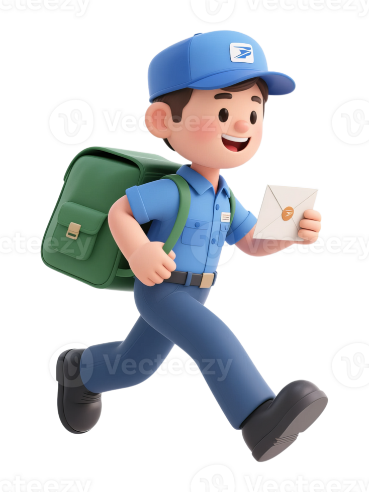 A cartoon mailman running with a letter png