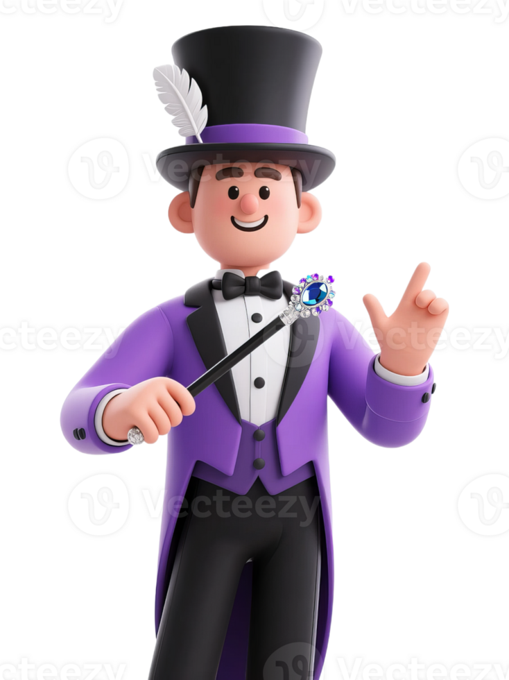 A cartoon character in a purple suit holding a wand png