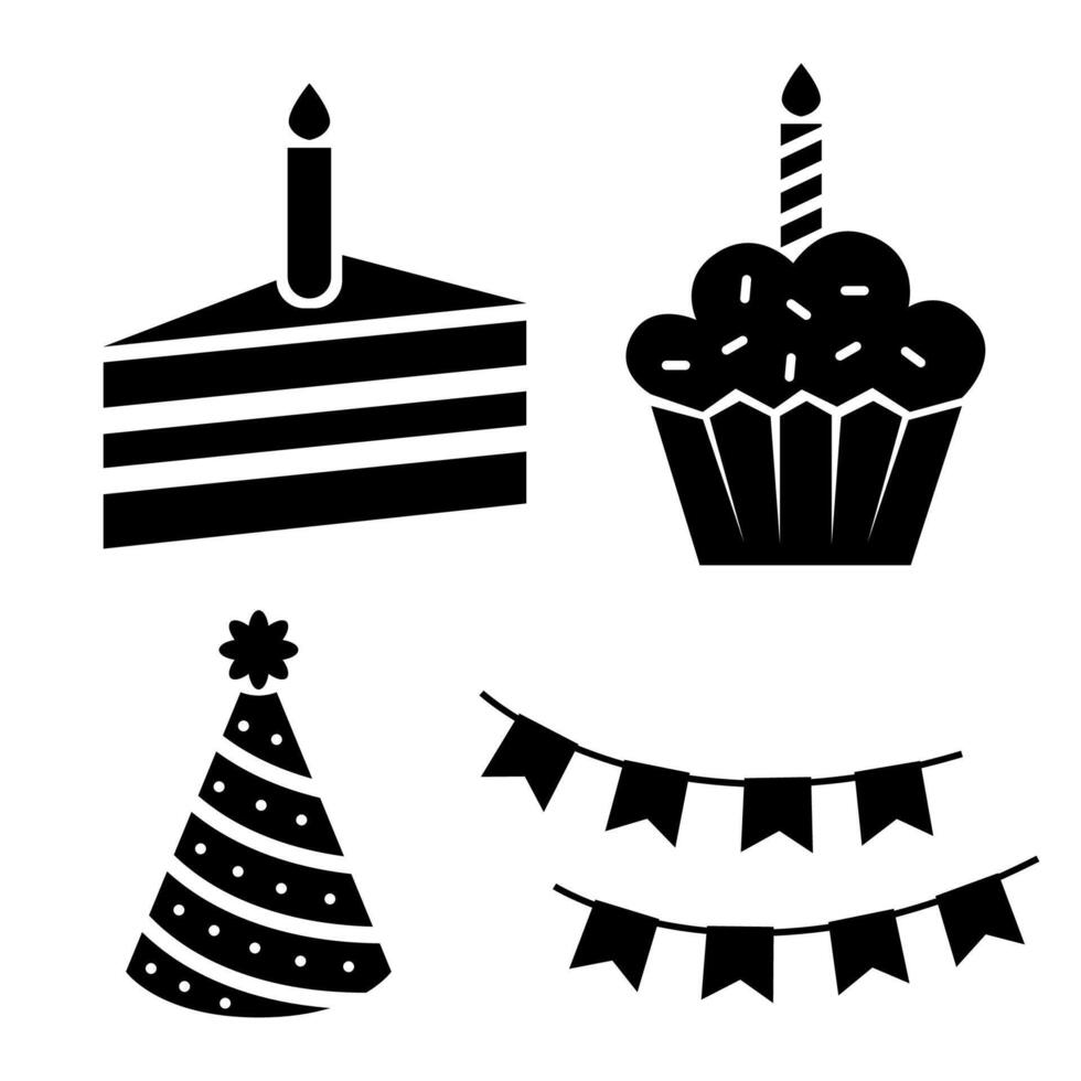 Birthday Celebration Elements Silhouette vector