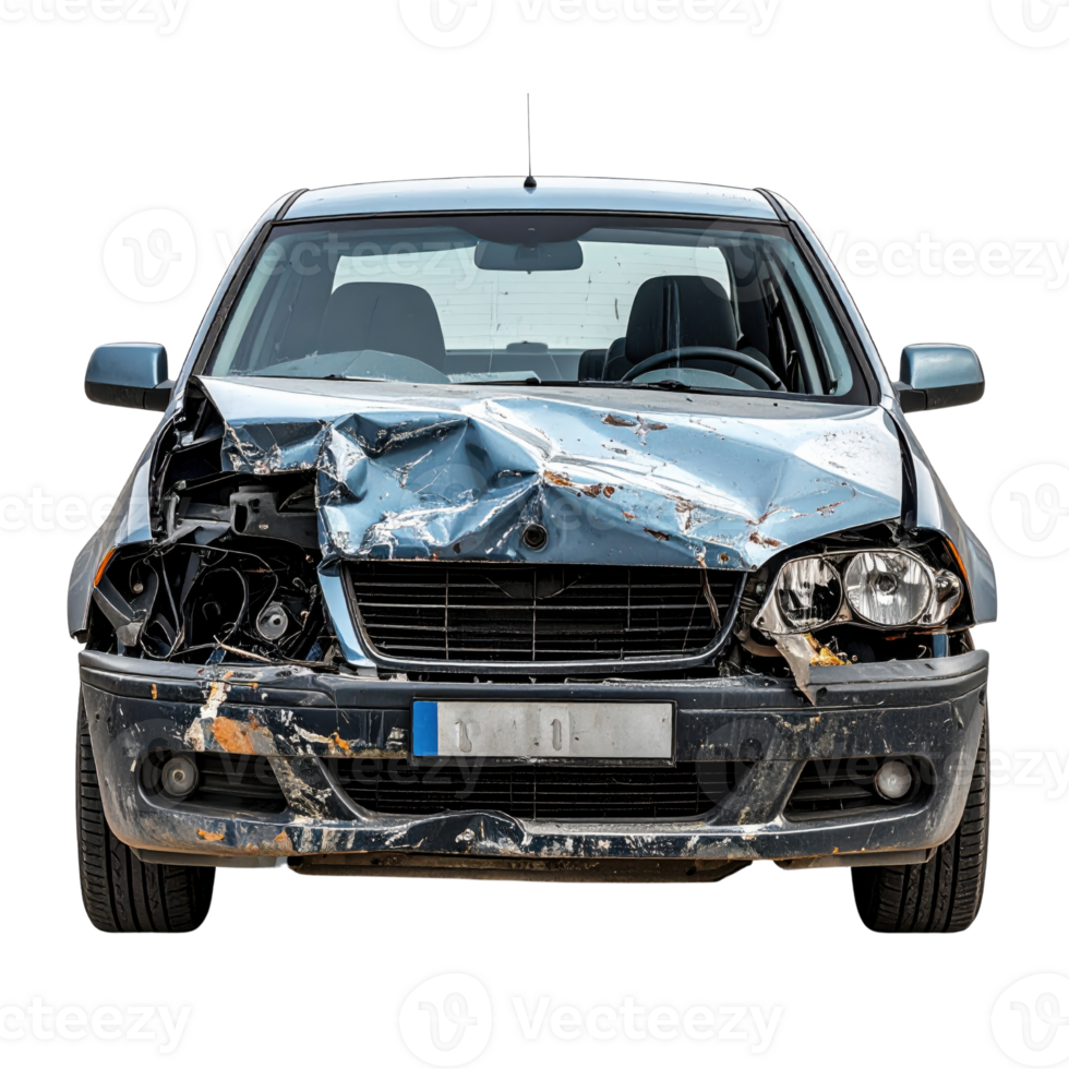 Damaged car with crumpled front and visible rust png
