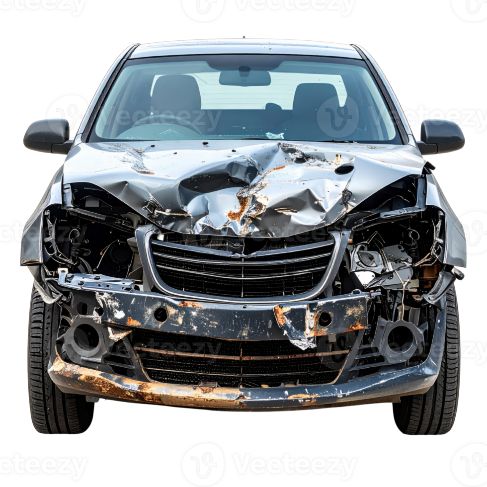 Damaged car with severe front end collision png