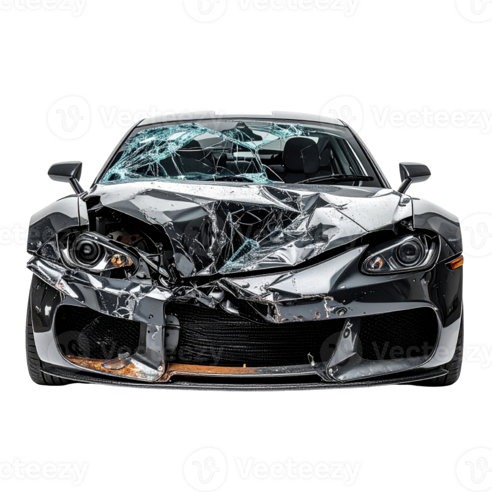 Damaged car with shattered front png
