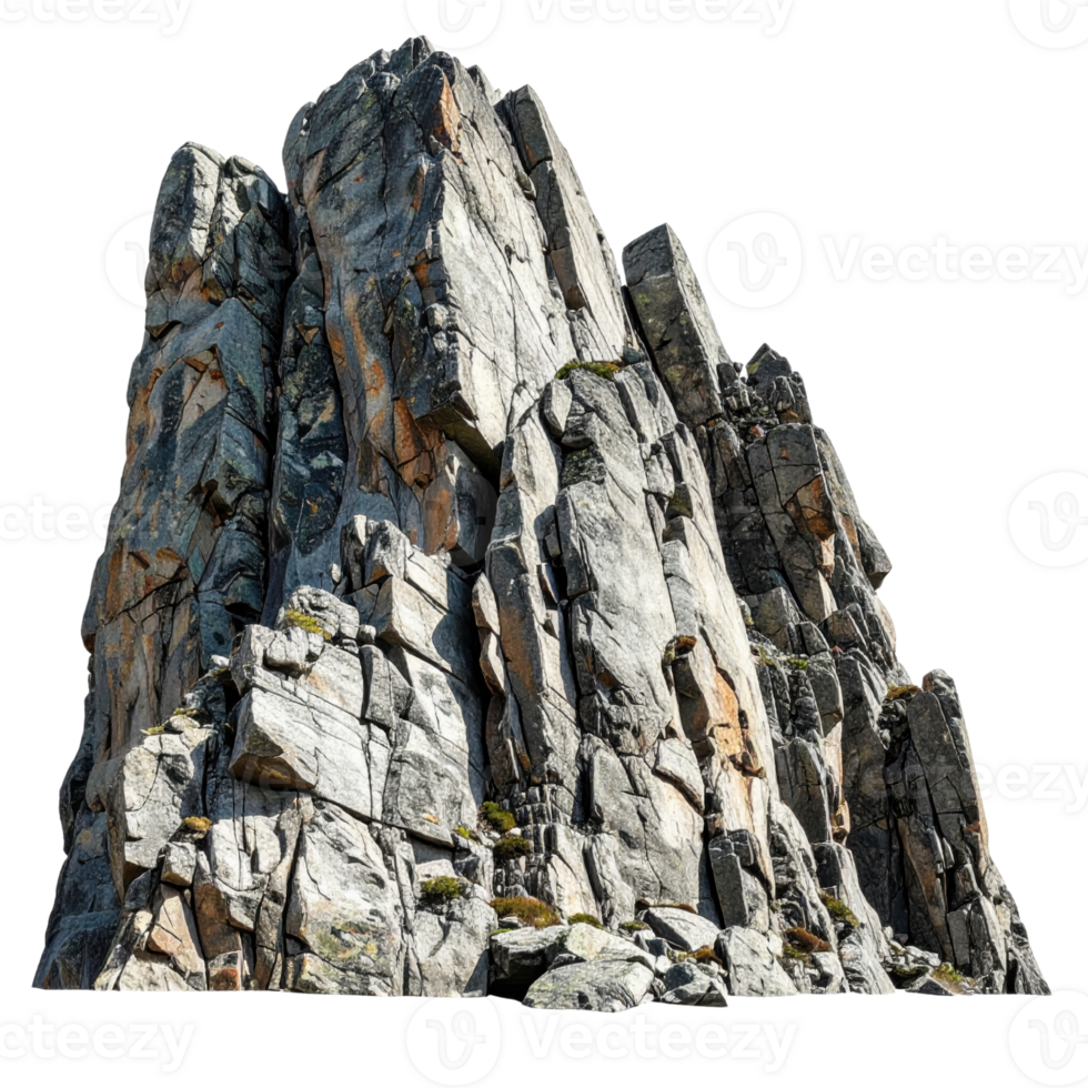 Tall rocky mountain formation with rugged texture and detail png
