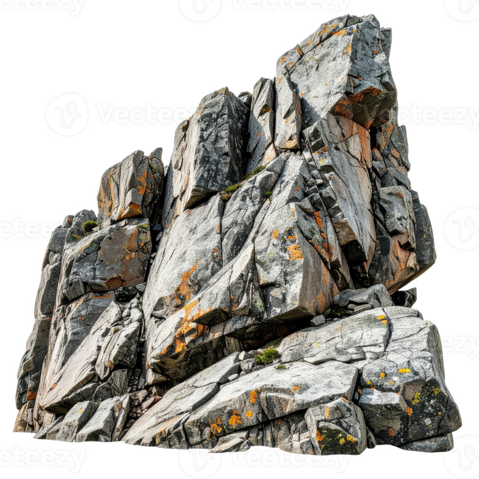 Large rock formation with textured surface and moss png