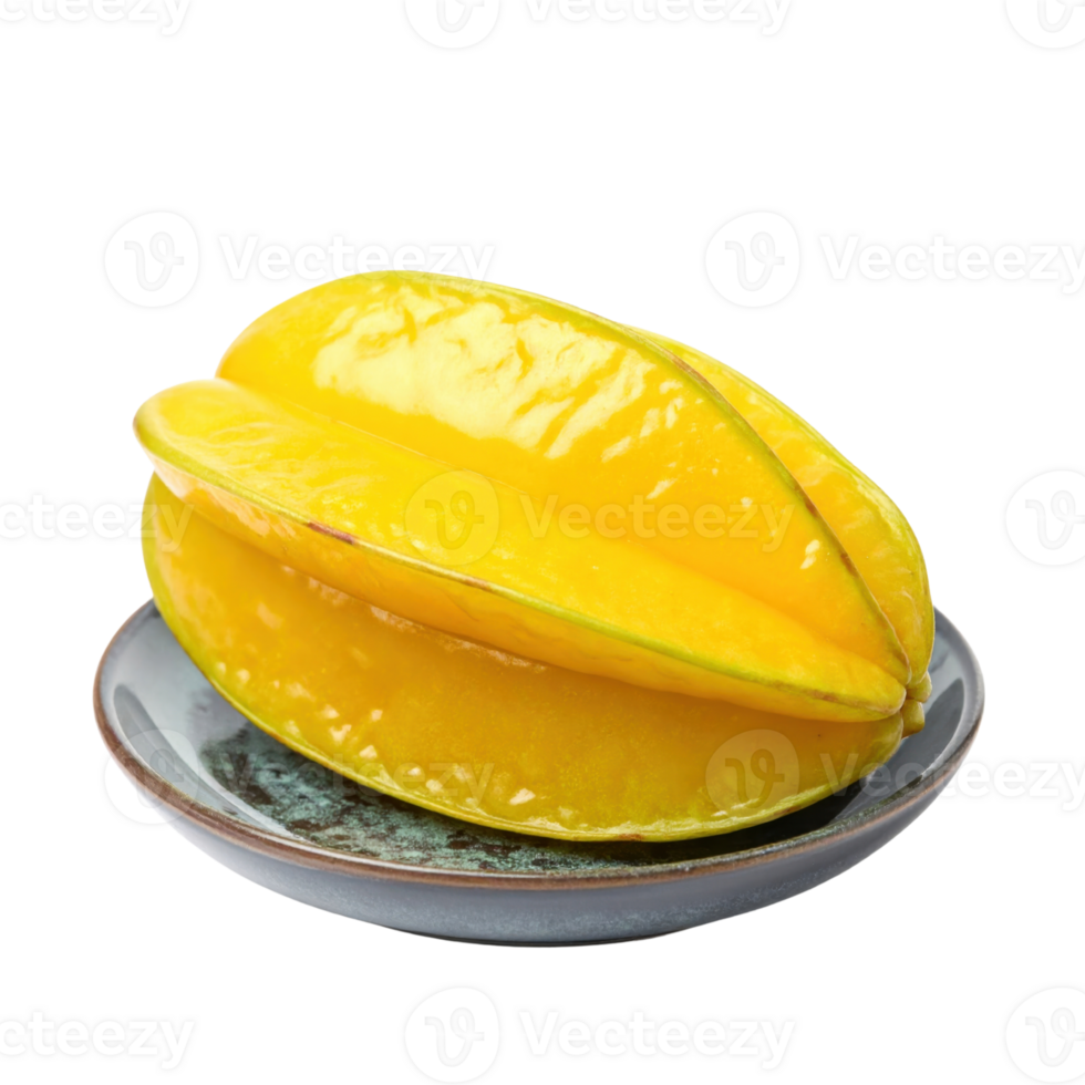 Yellow starfruit on ceramic plate, fresh and vibrant png