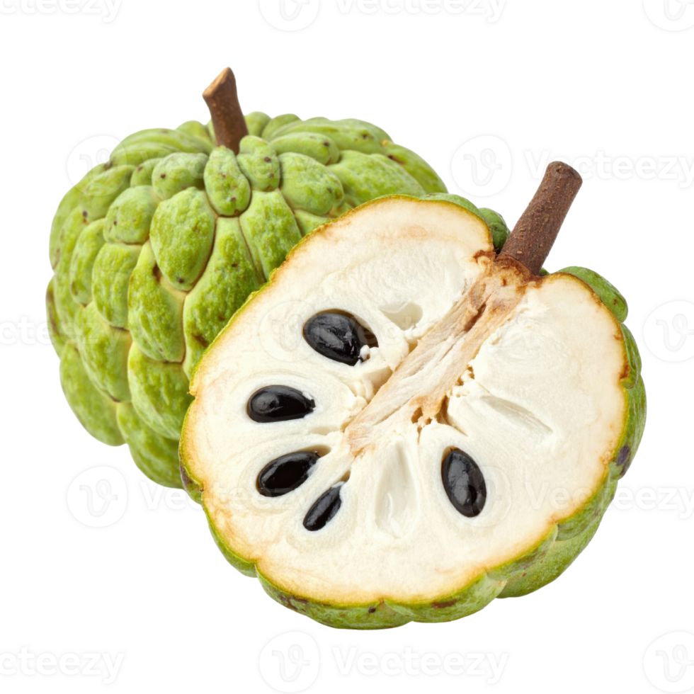 Custard apple with seeds exposed. png
