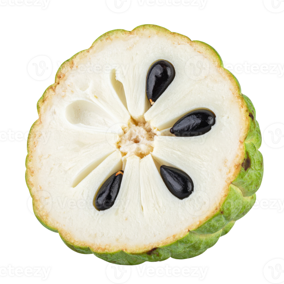 Custard apple slice with seeds visible inside png