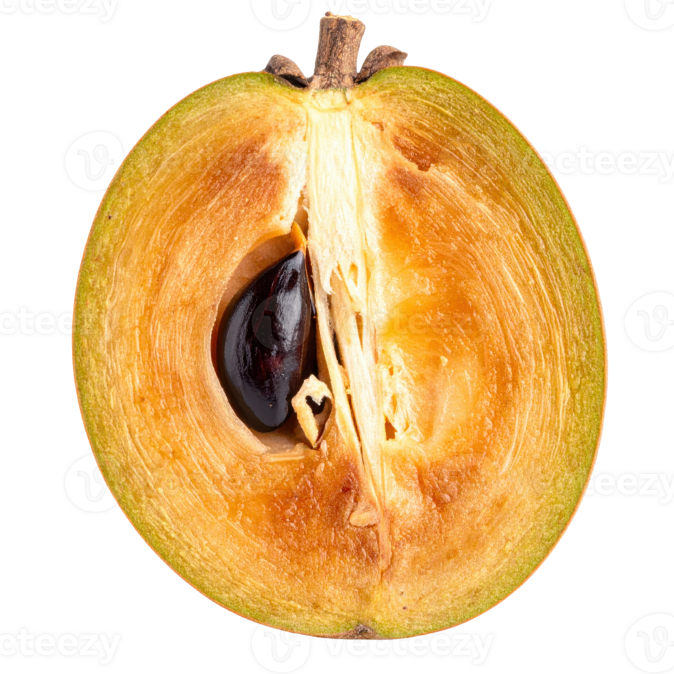 Half sapote fruit with seed exposed, vibrant and fresh png