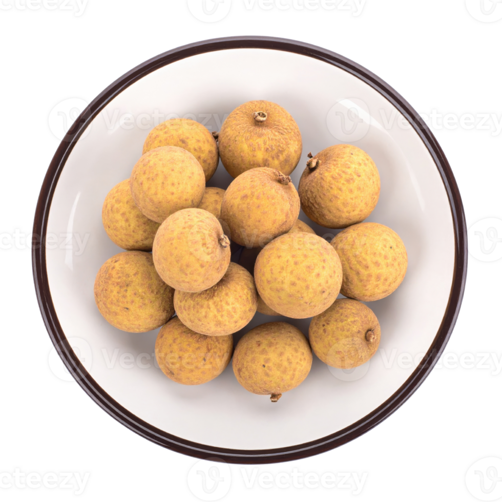 Longan fruits in white bowl, top view png