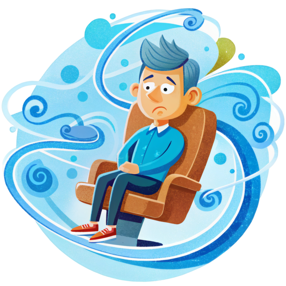 Man in Chair with Fatigue Expression png