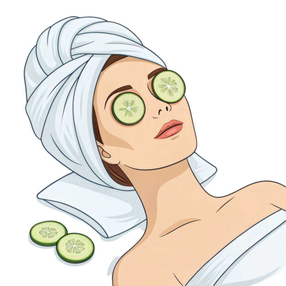 Woman with Wrapped Head and Spa Eyes png