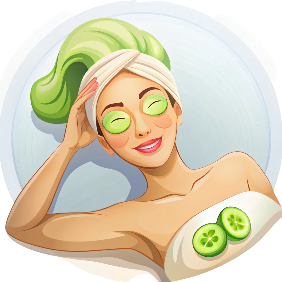 Cartoon Girl with Skincare Routine png