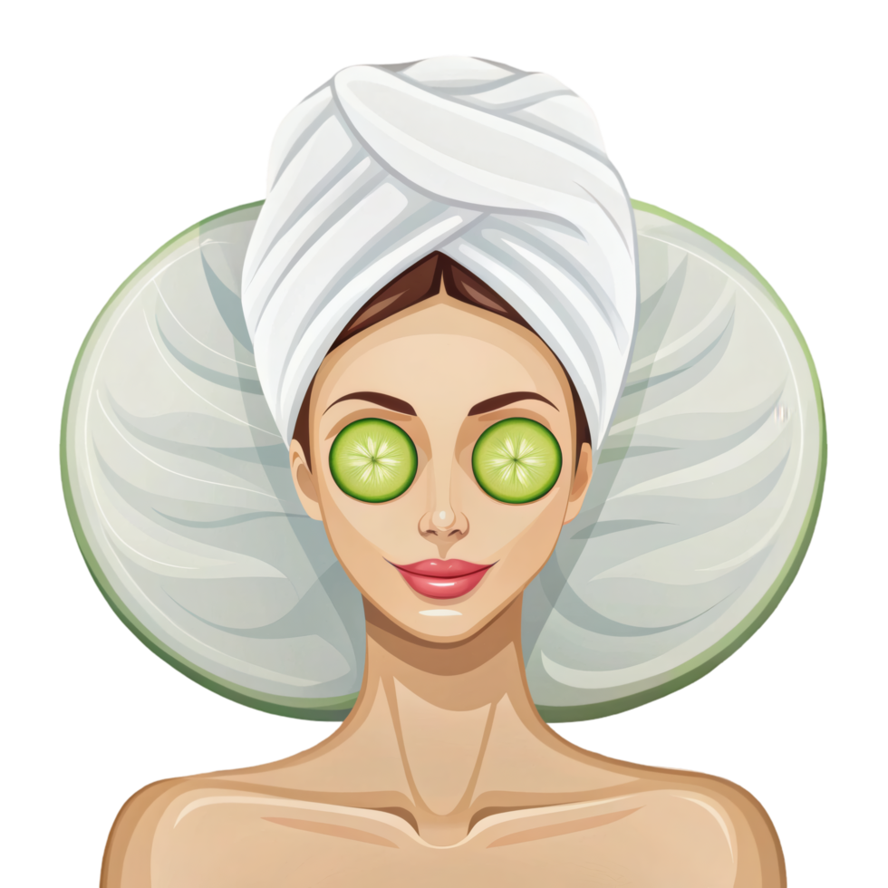 Woman in Towel and Cucumber Eyes Cartoon png