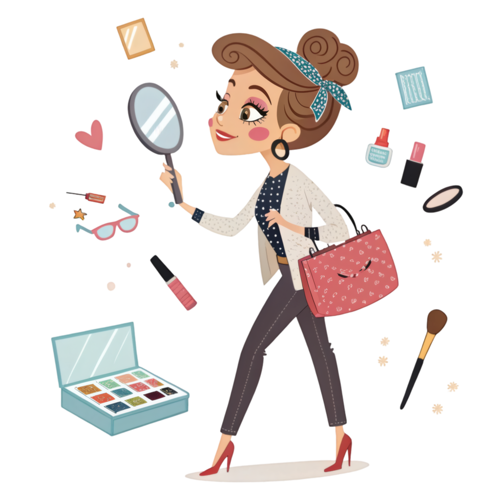 Centered Beauty Character with Cosmetics png