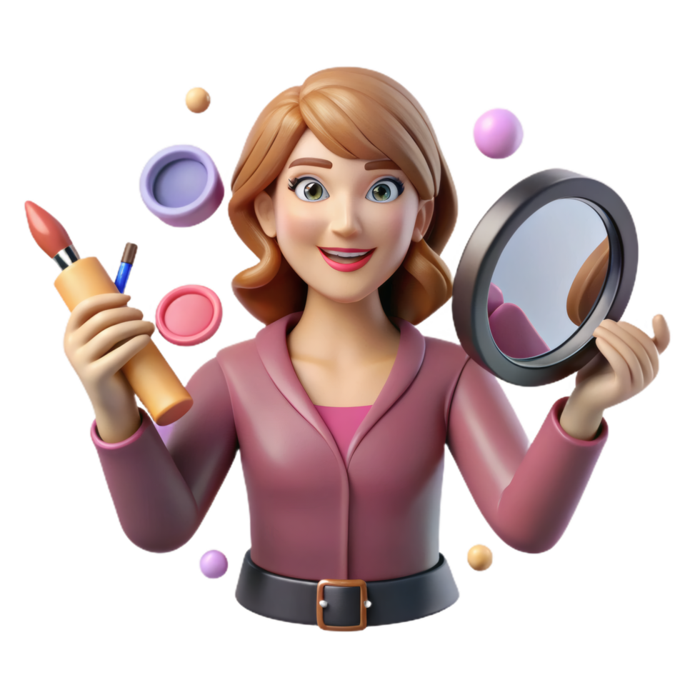 Fashion Cartoon Lady Holding Compact Mirror png