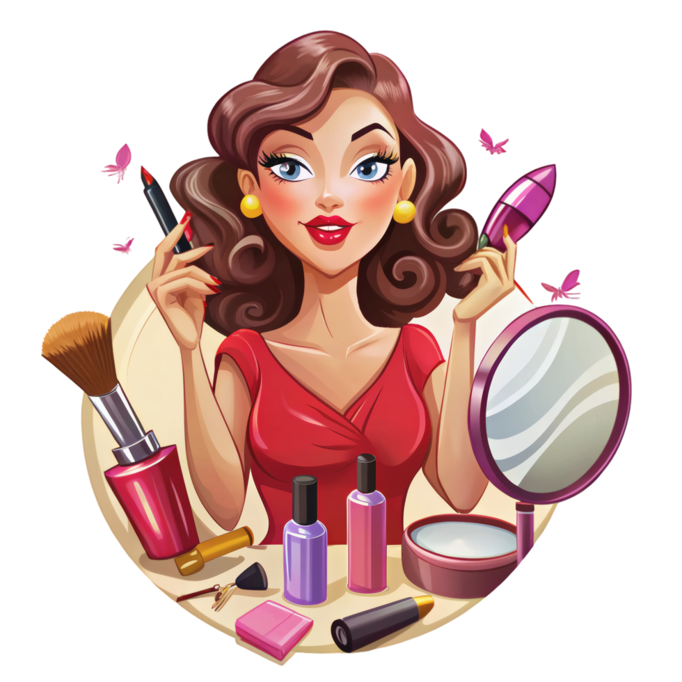 Woman and Makeup Flat Cartoon Design png