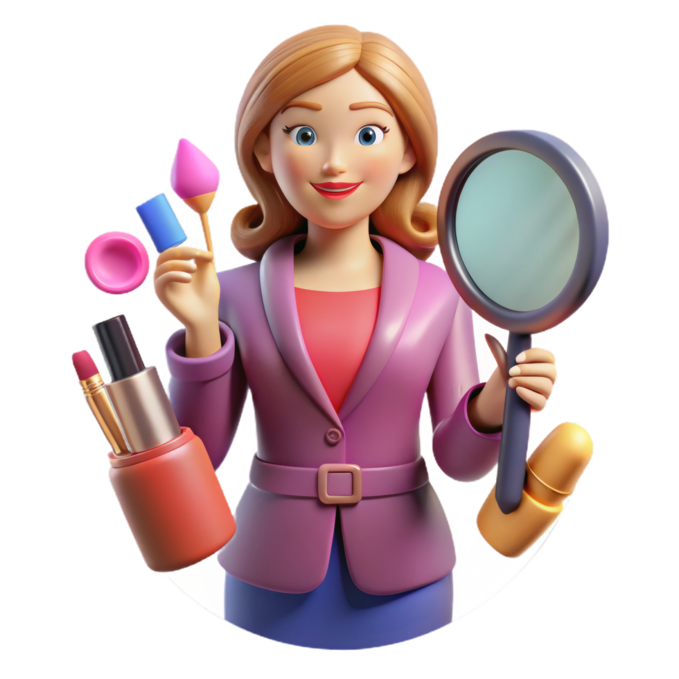 Stylish Girl Surrounded by Makeup png