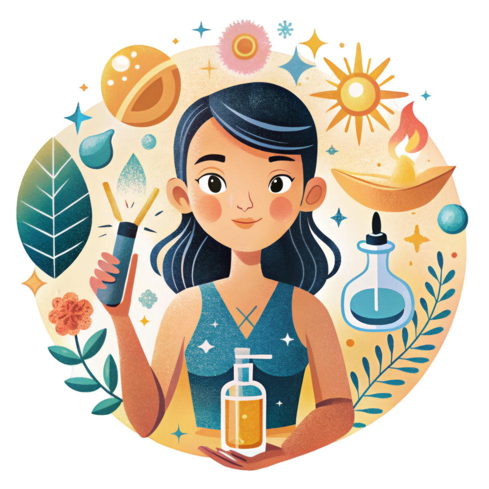 Skincare Serum and Glowing Face Cartoon Art png