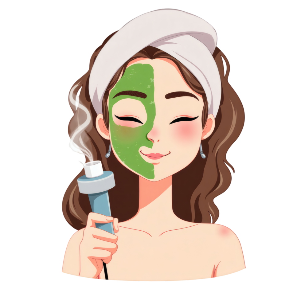 Calm Woman With Facial Mask and Steamer png
