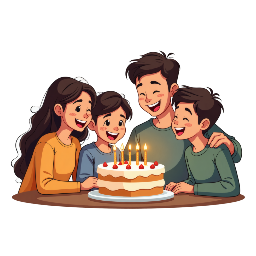 Smiles Around Cake In Birthday Scene png