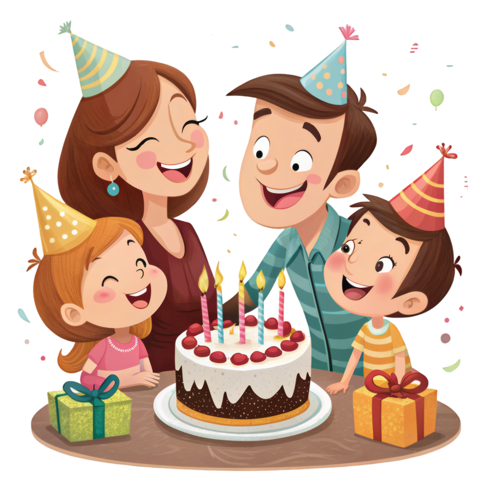 Family Around Cake In Celebration png