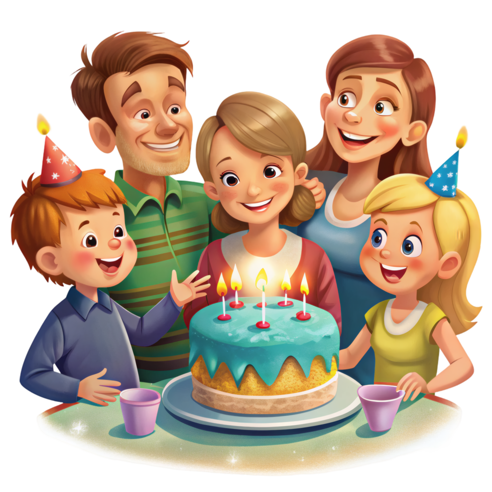 Family Moment Around Lit Birthday Cake png