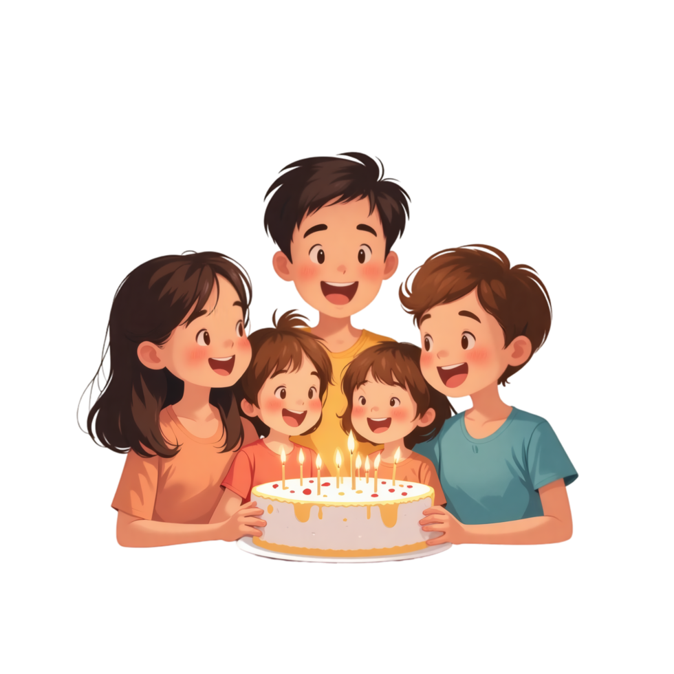 Family Around Cake In Joyful Scene png