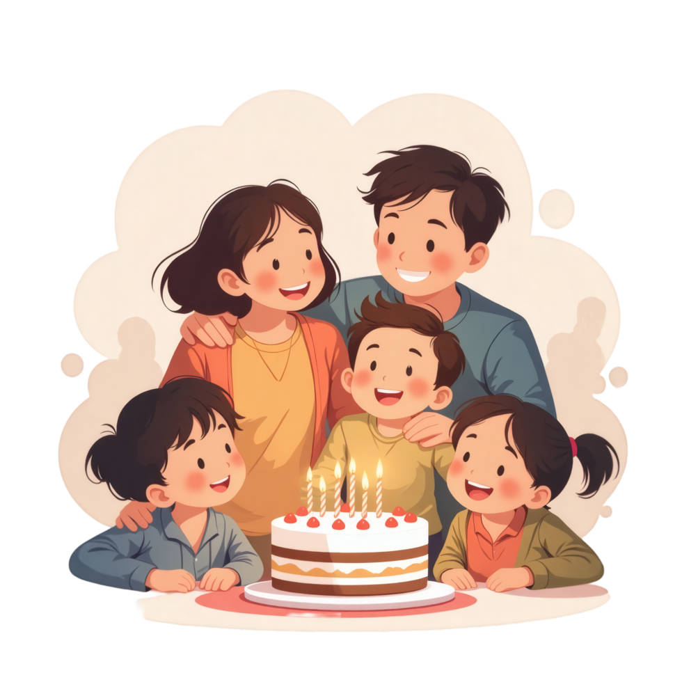 Parents And Children In Birthday Scene png