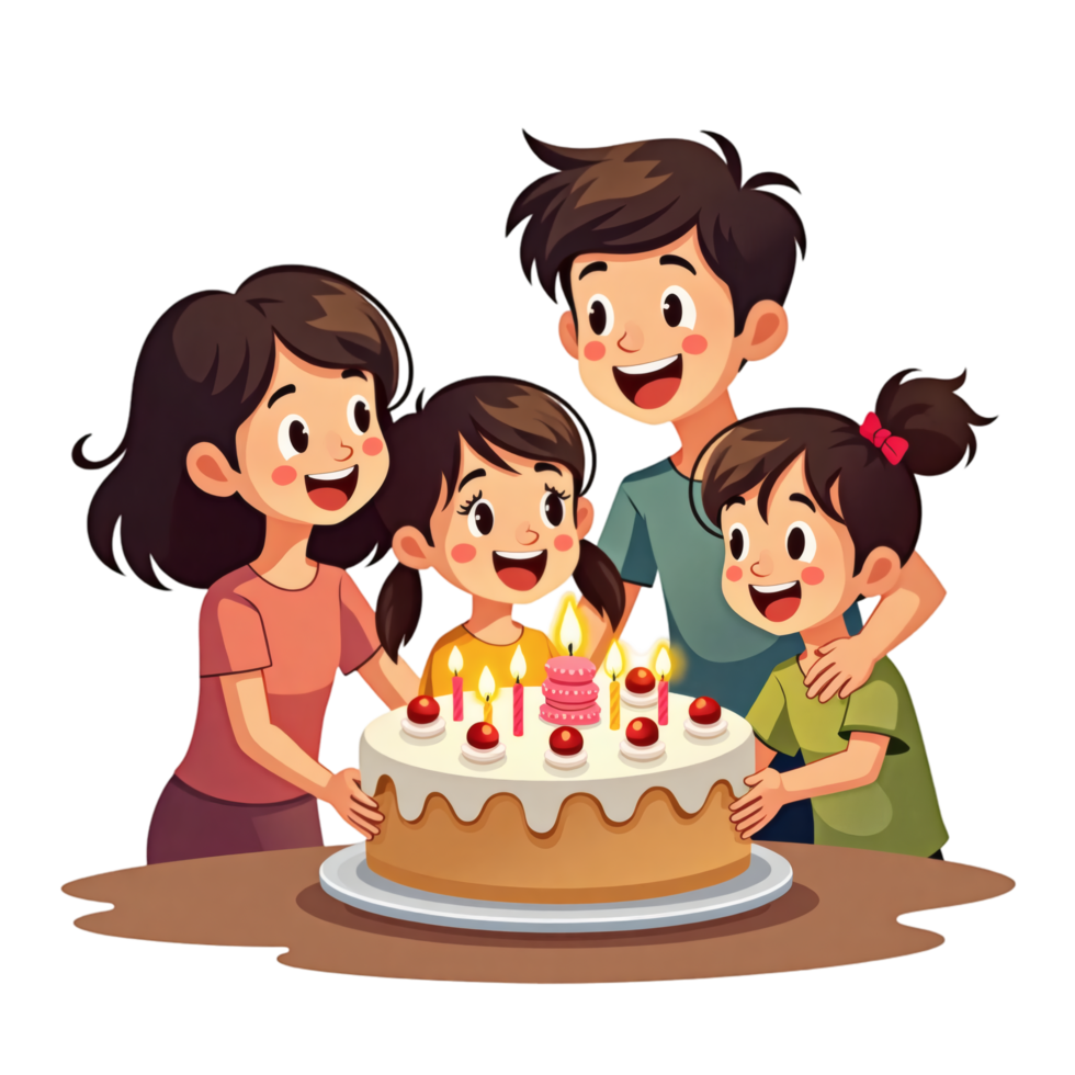 Family Group Around Birthday Cake png