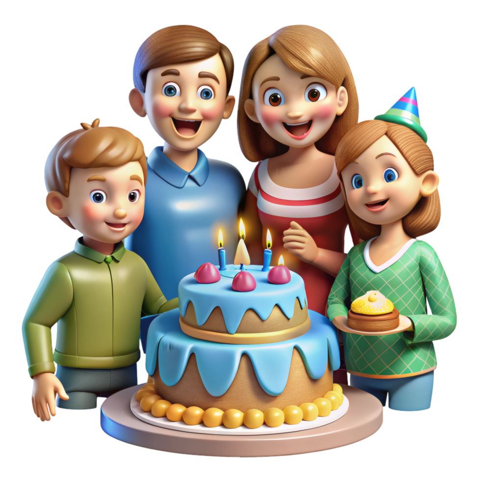 Cartoon Family Smiling At Birthday Party png