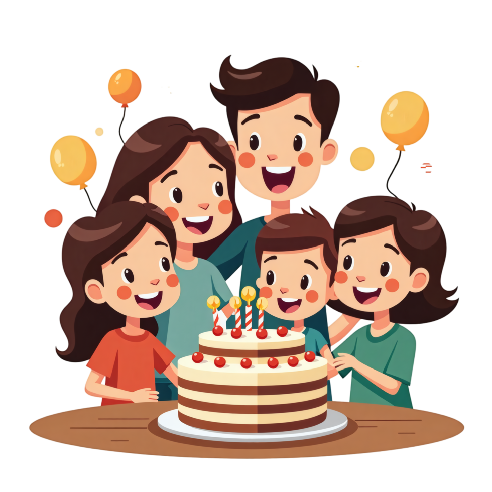 Family Party Scene With Cake and Smiles png