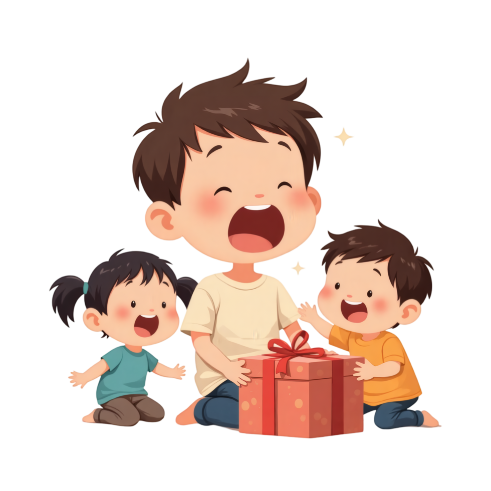 Gasping Cartoon Child Opening Present png