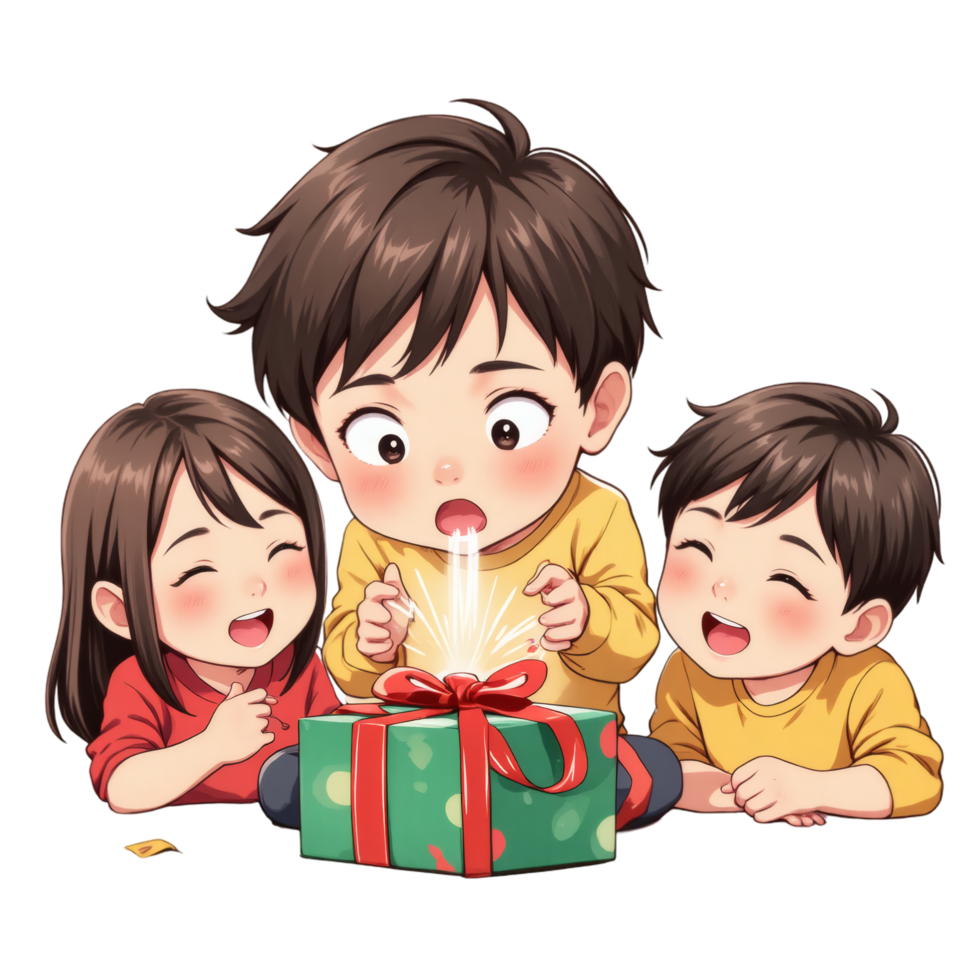 Cartoon Kid Surprised by Gift Unwrap png