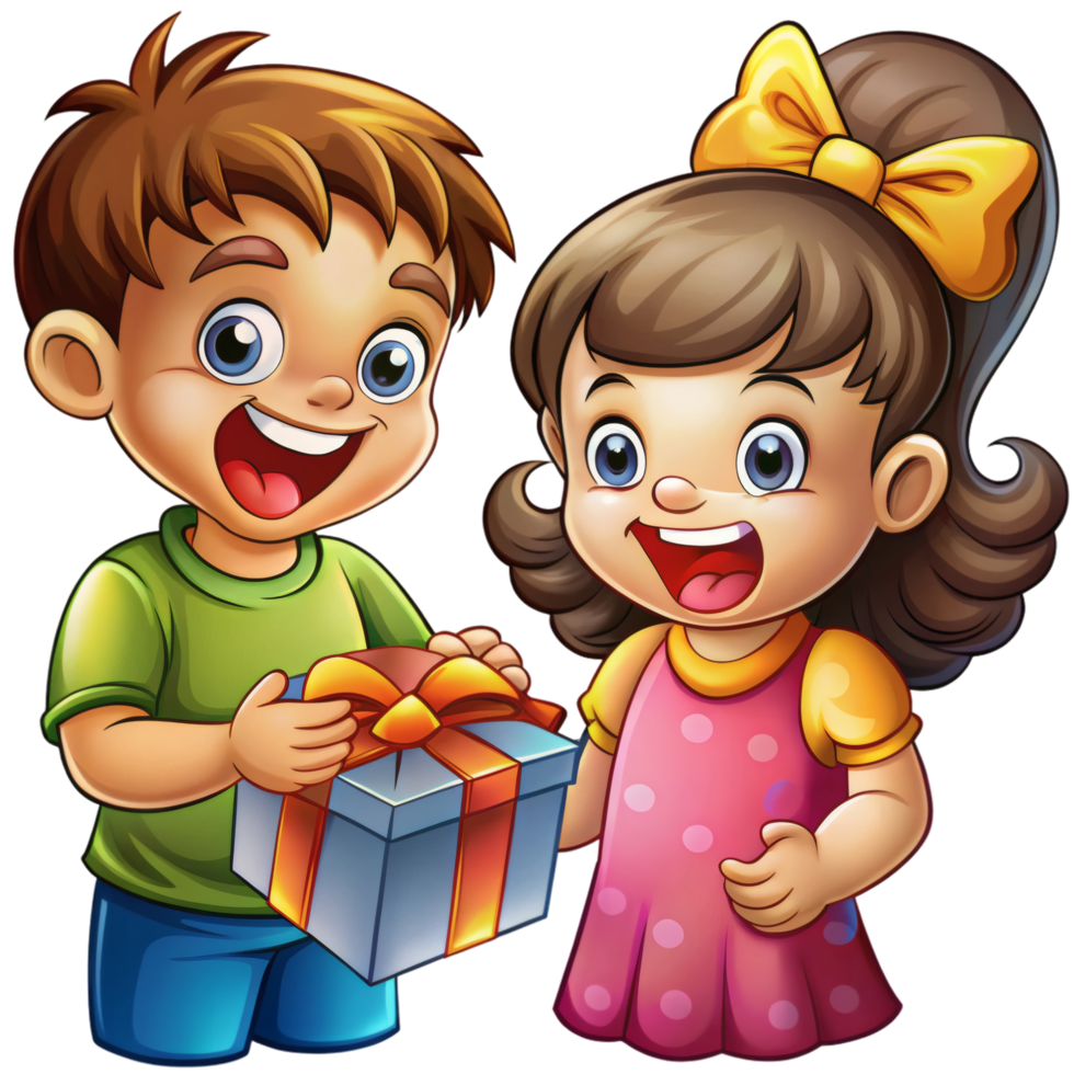 Joyful Cartoon Child Receiving Gift png