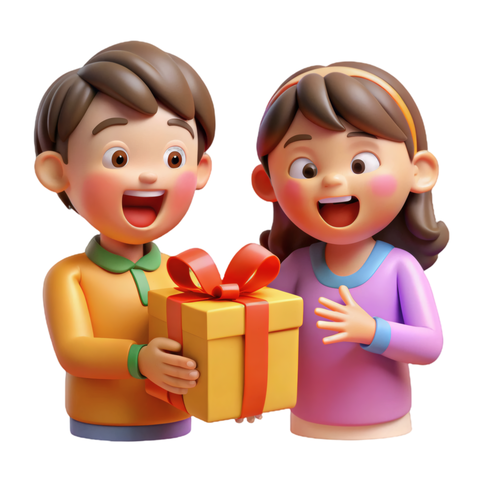 Excited Child With Wrapped Gift Box png