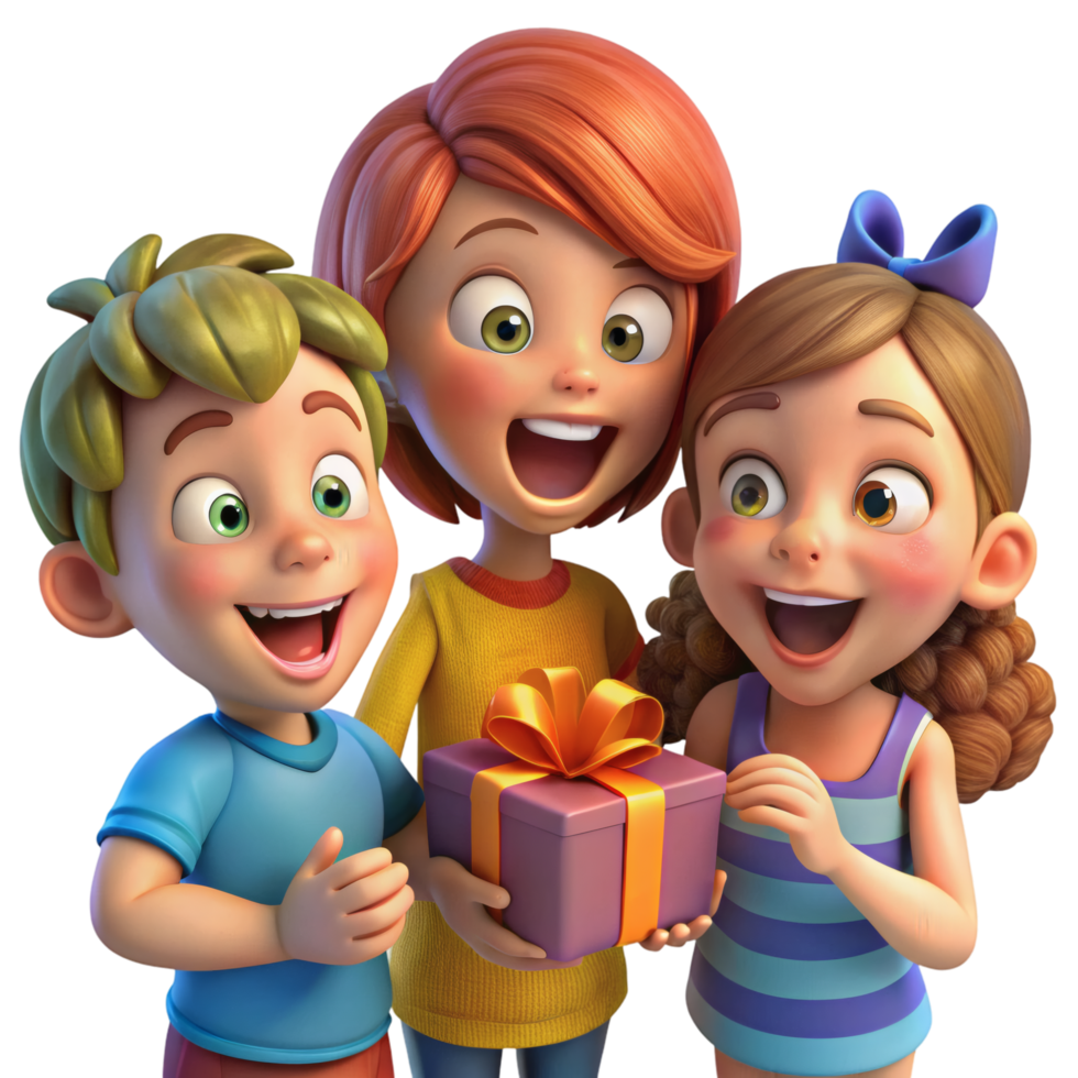 Cartoon Children Around Gift Box png