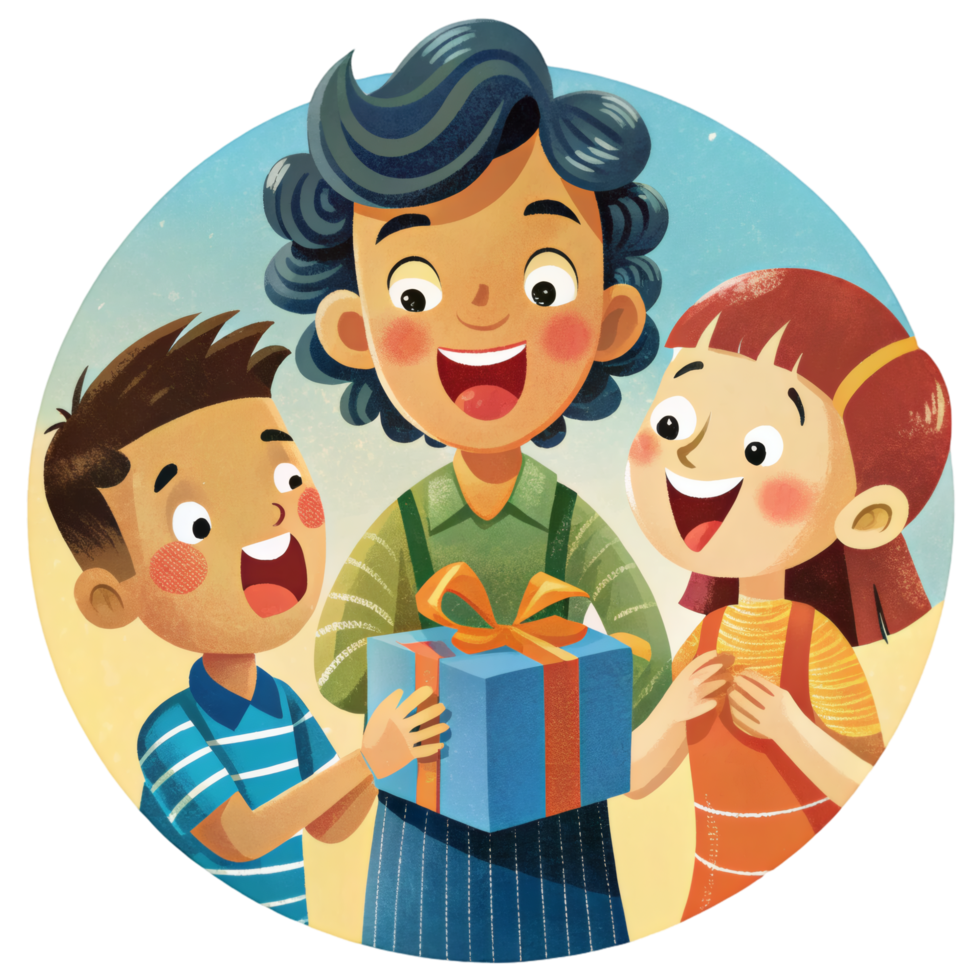 Kid Unwrapping Present With Siblings Nearby png