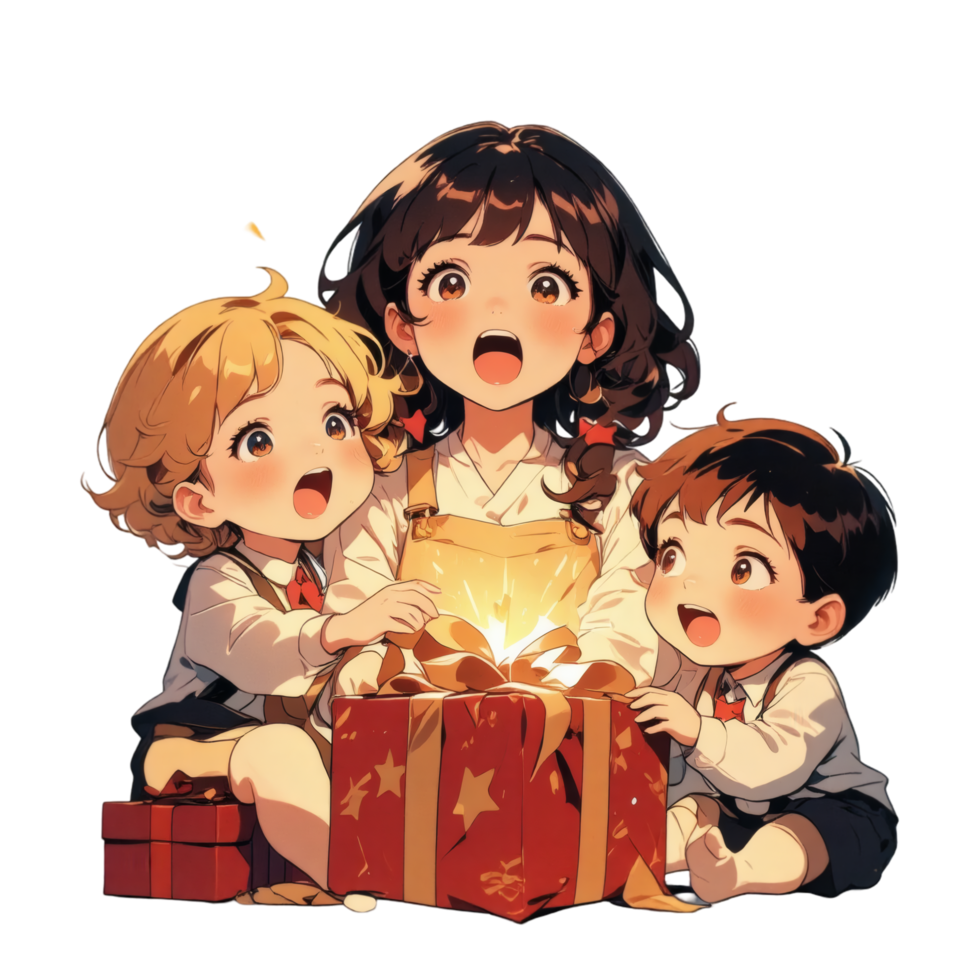 Cartoon Kids Experiencing Gift Joy png