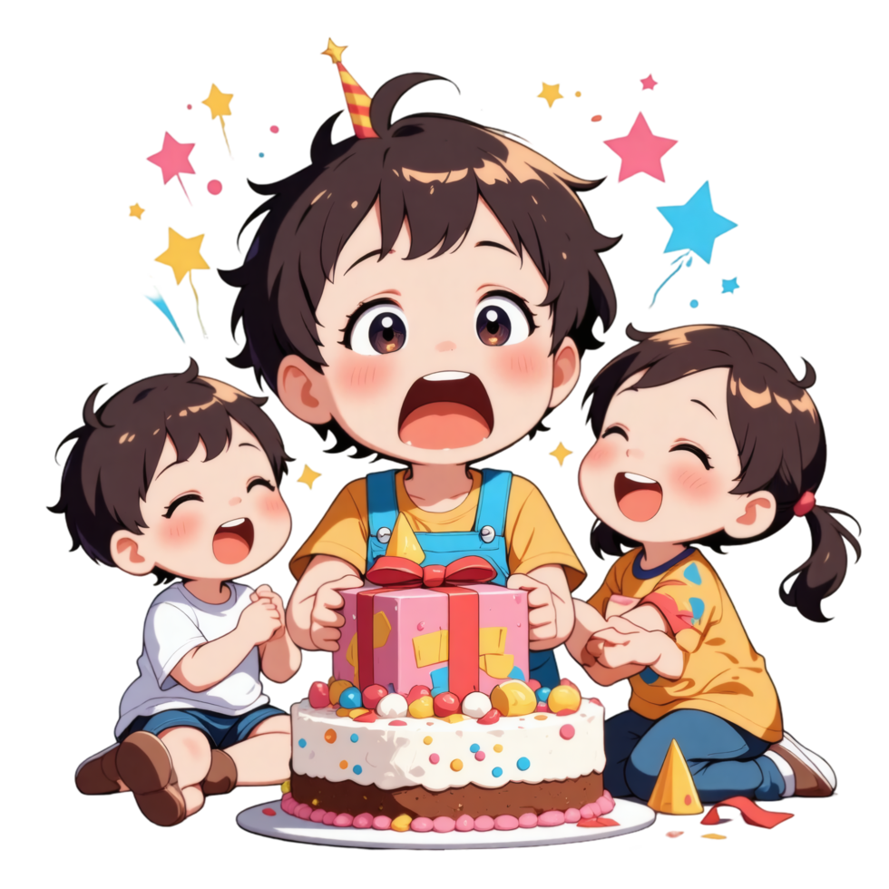 Cartoon Style Child Present Scene png