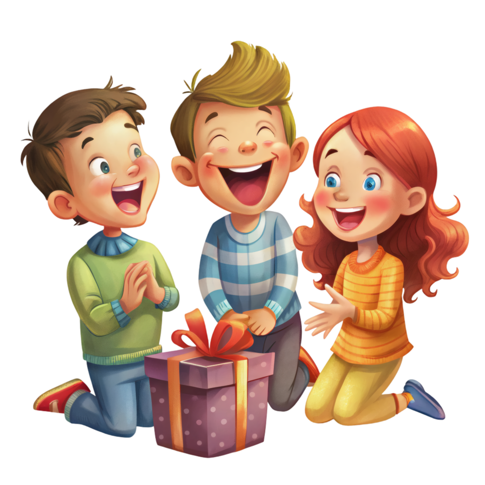 Present Surprise Scene With Smiling Kids png