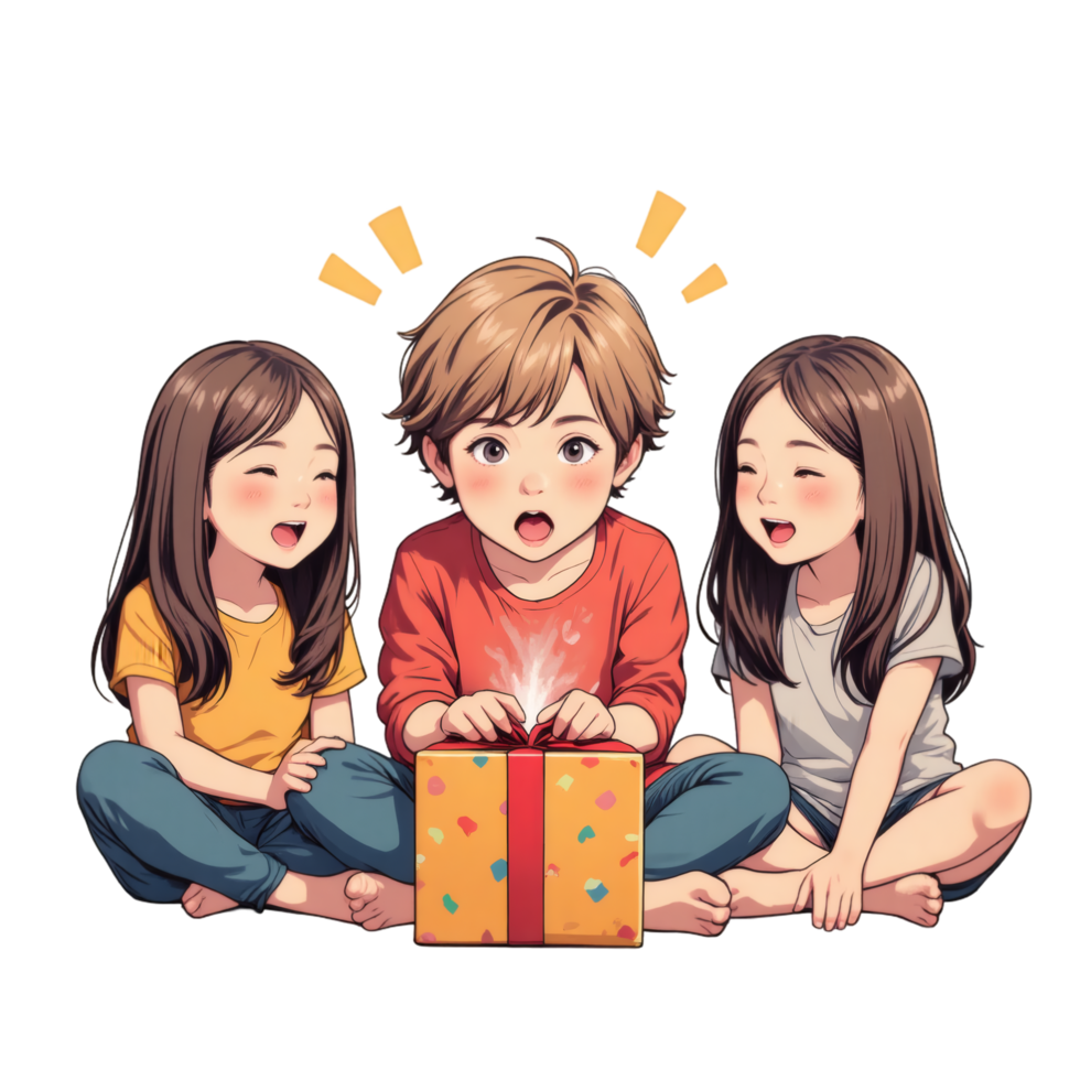 Cartoon Child Unwrapping Present With Joy png